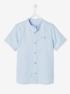Jongens-Overhemd-Overhemd van katoen/linnen met maokraag en korte mouwen voor jongens