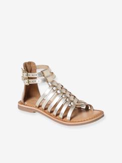 Hoge leren sandalen voor meisjes - vertbaudet enfant Schoenen-Meisje shoenen 23-38-Sandalen-Hoge leren sandalen voor meisjes