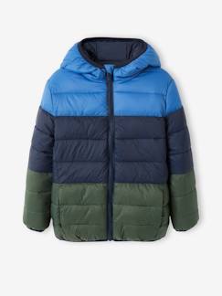 Lichtgewicht omkeerbaar jongensjack met capuchon en gerecyclede polyester voering - vertbaudet enfant Jongens-Mantel, jas-Gewatteerde jas-Lichtgewicht omkeerbaar jongensjack met capuchon en gerecyclede polyester voering