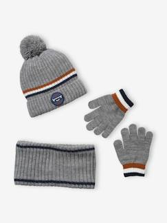 Ensemble garçon bonnet + snood + gants en maille côtelée - vertbaudet enfant Garçon-Accessoires-Bonnet, écharpe, gants-Ensemble garçon bonnet + snood + gants en maille côtelée