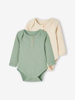Lot de 2 bodies manches longues bébé maille nid d'abeille - vertbaudet enfant Lot de 2 bodies manches longues bébé maille nid d'abeille - vertbaudet enfant