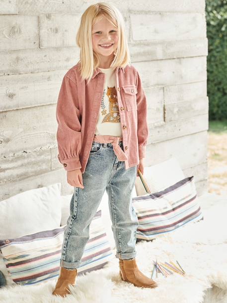 Jean Mom et sa ceinture en gaze de coton fille - vertbaudet enfant Jean Mom et sa ceinture en gaze de coton fille - vertbaudet enfant
