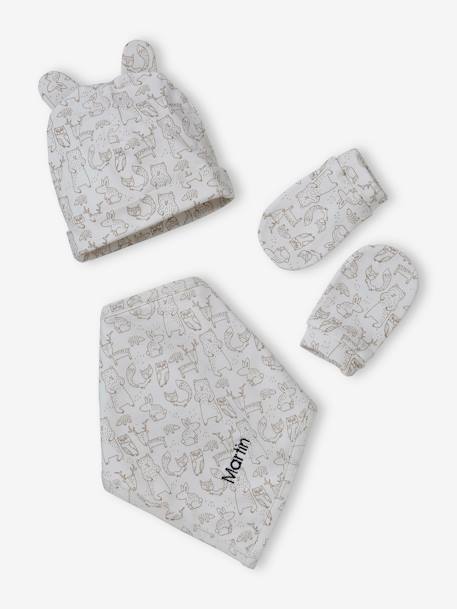 Ensemble bonnet + moufles + foulard + sac bébé imprimé personnalisable - vertbaudet enfant Bébé-Ensemble bonnet + moufles + foulard + sac bébé imprimé personnalisable