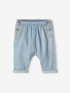 Sarouel brodé bébé en denim - vertbaudet enfant Sarouel brodé bébé en denim - vertbaudet enfant