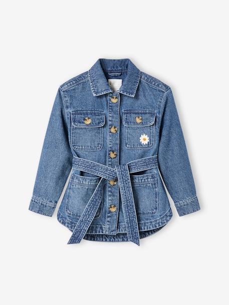 Veste saharienne en jean fille inscription "love" brodée dos - vertbaudet enfant Fille-Veste saharienne en jean fille inscription "love" brodée dos
