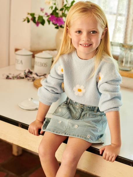 Jupe en jean brodée fleurs fille - vertbaudet enfant Fille-Jupe en jean brodée fleurs fille