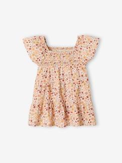 Bloemenjurk met smokwerk voor meisjesbaby - vertbaudet enfant Baby-Rok, jurk-Bloemenjurk met smokwerk voor meisjesbaby