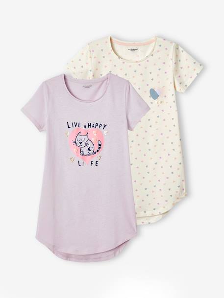 Lot de 2 chemises de nuit coeurs - vertbaudet enfant Fille-Pyjama, surpyjama-Lot de 2 chemises de nuit coeurs