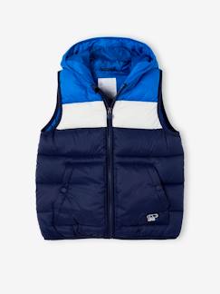 Mouwloos donsjack voor jongens met capuchon met colourblock effect - vertbaudet enfant Jongens-Mantel, jas-Gewatteerde jas-Mouwloos donsjack voor jongens met capuchon met colourblock effect