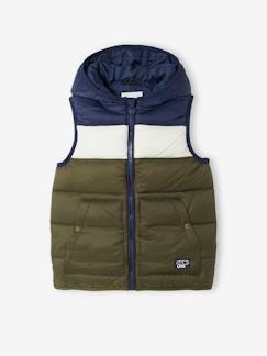 Mouwloos donsjack voor jongens met capuchon met colourblock effect - vertbaudet enfant Jongens-Mantel, jas-Gewatteerde jas-Mouwloos donsjack voor jongens met capuchon met colourblock effect