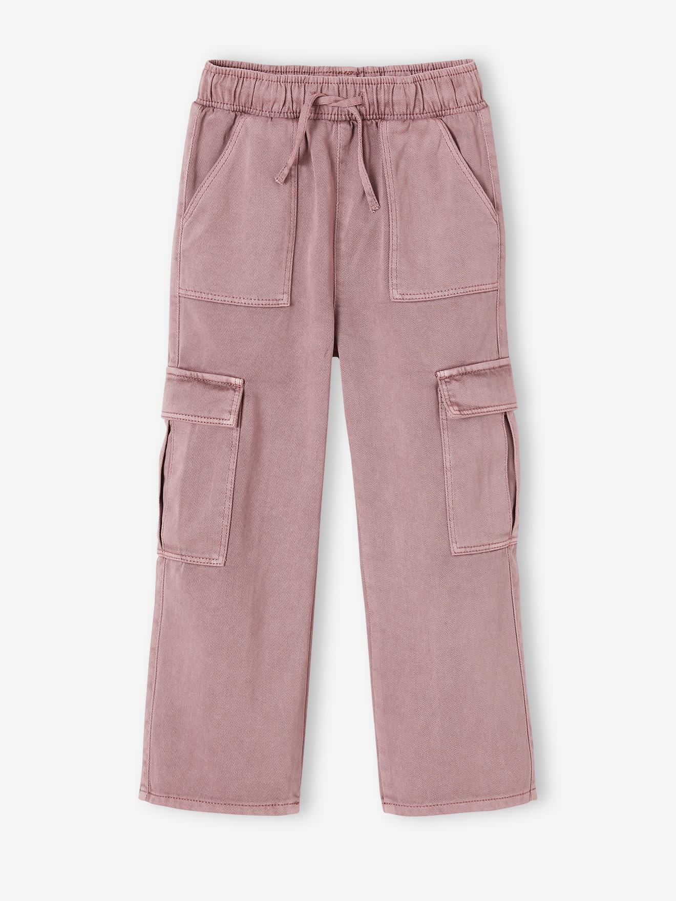 Pantalon fille cargo facile à enfiler mauve, Fille