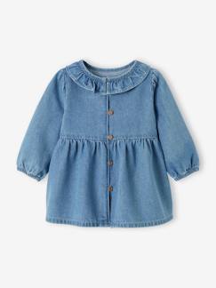 Denim babyjurk met kraag met ruches - vertbaudet enfant Baby-Rok, jurk-Denim babyjurk met kraag met ruches