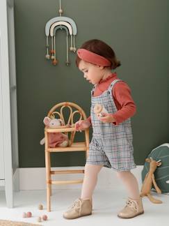 Ensemble bébé salopette courte à carreaux, T-shirt en côtes uni et son bandeau assorti - vertbaudet enfant Bébé-Ensemble-Ensemble bébé salopette courte à carreaux, T-shirt en côtes uni et son bandeau assorti
