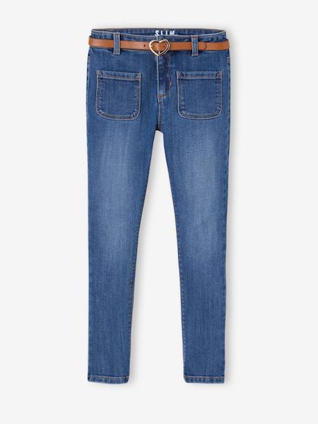 Jean slim indestructible fille et sa ceinture fantaisie - vertbaudet enfant Jean slim indestructible fille et sa ceinture fantaisie - vertbaudet enfant