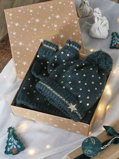 Kerstset "ster" voor meisjes met muts, snood en handschoenen - vertbaudet enfant Meisje-Accessoires-Meisjesmuts, sjaal, handschoenen-Kerstset "ster" voor meisjes met muts, snood en handschoenen