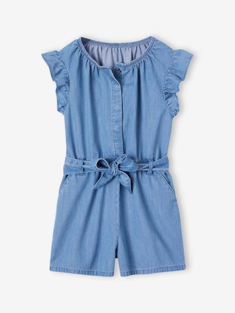 Combishort en denim léger fille manches volantées - vertbaudet enfant Fille-Combishort en denim léger fille manches volantées