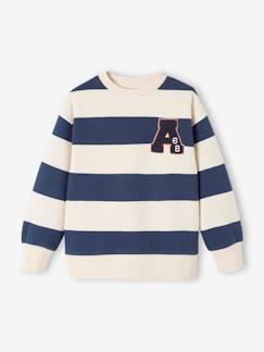 Sweat larges rayures garçon badge en bouclettes - vertbaudet enfant Garçon-Pull, gilet, sweat-Sweat larges rayures garçon badge en bouclettes