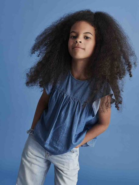 Blouse en denim léger fille manches courtes à volant - vertbaudet enfant Blouse en denim léger fille manches courtes à volant - vertbaudet enfant