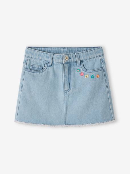 Jupe en jean brodée fleurs fille - vertbaudet enfant Fille-Jupe en jean brodée fleurs fille