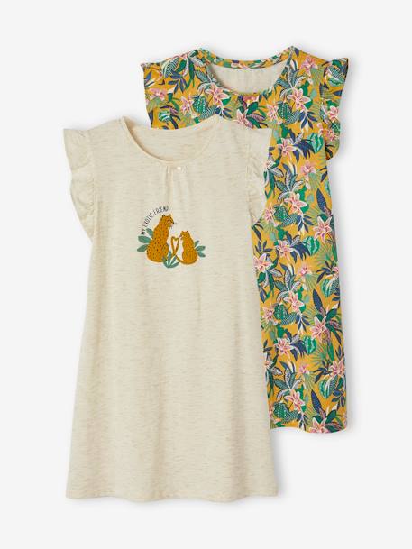 Lot de 2 chemises de nuit tropicales - vertbaudet enfant Fille-Pyjama, surpyjama-Lot de 2 chemises de nuit tropicales