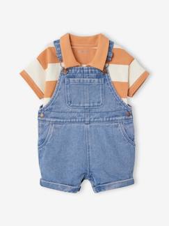 Ensemble bébé salopette courte en denim et son polo rayé - vertbaudet enfant Ensemble bébé salopette courte en denim et son polo rayé - vertbaudet enfant