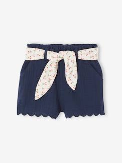 Short bébé en gaze de coton avec ceinture fleurie - vertbaudet enfant Bébé-Short-Short bébé en gaze de coton avec ceinture fleurie