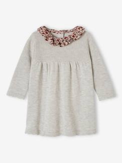 Gebreide babyjurk met gebloemde kraag - vertbaudet enfant Baby-Rok, jurk-Gebreide babyjurk met gebloemde kraag