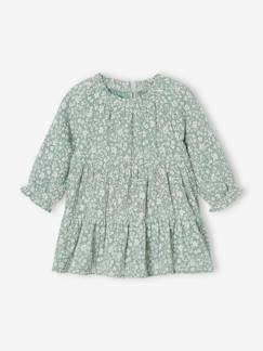 Jurk voor babymeisjes met ruches van katoengaas - vertbaudet enfant Baby-Rok, jurk-Jurk voor babymeisjes met ruches van katoengaas