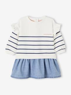 Gestreepte jurk van twee soorten materiaal - vertbaudet enfant Baby-Rok, jurk-Gestreepte jurk van twee soorten materiaal