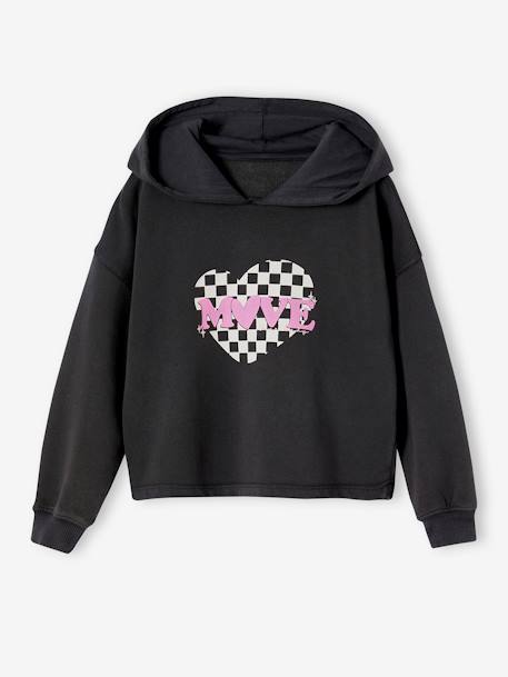 Sweat court à capuche sport fille motif coeur damier - vertbaudet enfant Fille-Collection sport-Sweat court à capuche sport fille motif coeur damier
