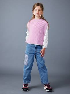 Jean loose avec patchs à fleurs fille - vertbaudet enfant Jean loose avec patchs à fleurs fille - vertbaudet enfant