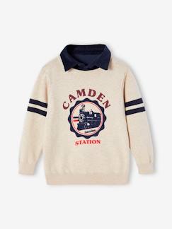 Pull col chemise effet 2 en 1 garçon - vertbaudet enfant Garçon-Pull, gilet, sweat-Pull-Pull col chemise effet 2 en 1 garçon