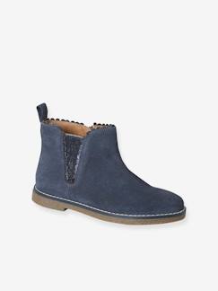 Boots cuir fille élastiquées - vertbaudet enfant Chaussures-Chaussures fille 23-38-Boots cuir fille élastiquées