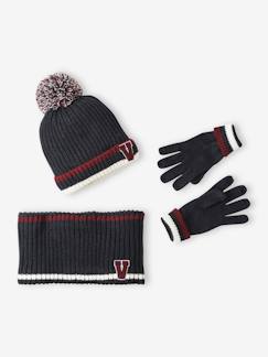 Ensemble bonnet + snood + gants en maille côtelée garçon - vertbaudet enfant Garçon-Accessoires-Bonnet, écharpe, gants-Ensemble bonnet + snood + gants en maille côtelée garçon