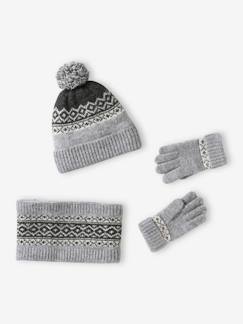 Ensemble bonnet + snood + gants ou moufles jacquard - vertbaudet enfant Garçon-Accessoires-Bonnet, écharpe, gants-Ensemble bonnet + snood + gants ou moufles jacquard