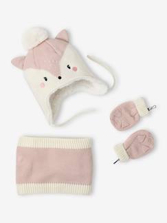 Ensemble bonnet + snood + moufles "Chatounette" bébé fille - vertbaudet enfant Bébé-Accessoires-Ensemble bonnet + snood + moufles "Chatounette" bébé fille