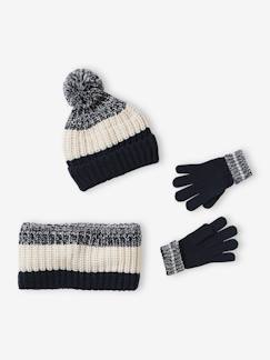 Ensemble colorblock bonnet + snood + gants garçon - vertbaudet enfant Garçon-Accessoires-Bonnet, écharpe, gants-Ensemble colorblock bonnet + snood + gants garçon