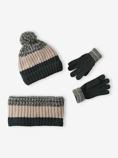 Ensemble colorblock bonnet + snood + gants garçon - vertbaudet enfant Garçon-Accessoires-Bonnet, écharpe, gants-Ensemble colorblock bonnet + snood + gants garçon