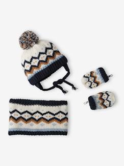 Ensemble bébé fille bonnet à oreilles + snood + moufles jacquard - vertbaudet enfant Bébé-Accessoires-Ensemble bébé fille bonnet à oreilles + snood + moufles jacquard