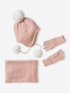 Gebreide set met muts + snood + handschoenen - vertbaudet enfant Meisje-Accessoires-Meisjesmuts, sjaal, handschoenen-Gebreide set met muts + snood + handschoenen