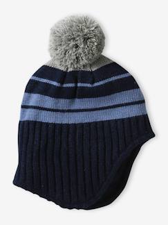 Bonnet péruvien à pompon rayé garçon - vertbaudet enfant Garçon-Accessoires-Bonnet, écharpe, gants-Bonnet péruvien à pompon rayé garçon