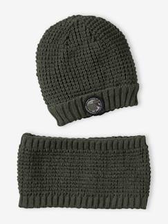 Ensemble bonnet badge dinosaure + snood garçon - vertbaudet enfant Garçon-Accessoires-Bonnet, écharpe, gants-Ensemble bonnet badge dinosaure + snood garçon