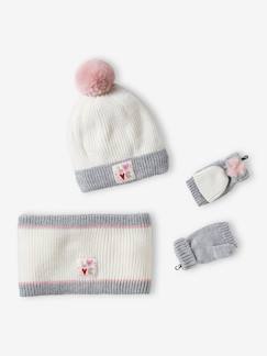 Meisjesmuts + snood + wanten/handschoenen "Love" voor meisjes - vertbaudet enfant Meisje-Accessoires-Meisjesmuts, sjaal, handschoenen-Meisjesmuts + snood + wanten/handschoenen "Love" voor meisjes