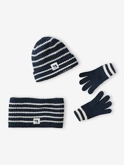 Ensemble bonnet + snood + gants marin garçon - vertbaudet enfant Garçon-Accessoires-Bonnet, écharpe, gants-Ensemble bonnet + snood + gants marin garçon