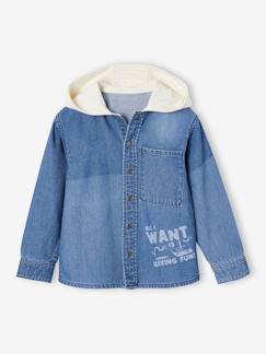 Chemise à capuche animation patchs en denim garçon - vertbaudet enfant Garçon-Chemise-Chemise à capuche animation patchs en denim garçon