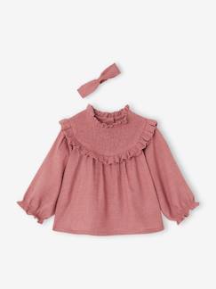Blouse à smocks bébé et son bandeau assorti - vertbaudet enfant Bébé-Chemise, blouse-Blouse à smocks bébé et son bandeau assorti