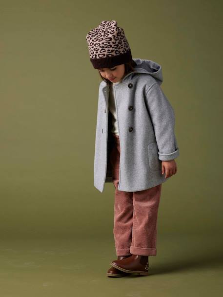 Manteau à capuche en lainage effet flanelle fille - vertbaudet enfant Fille-Manteau, veste-Manteau à capuche en lainage effet flanelle fille