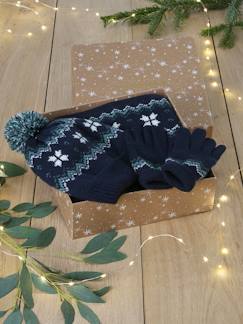 Coffret Noël Flocon garçon bonnet + snood + gants/mitaines - vertbaudet enfant Garçon-Accessoires-Bonnet, écharpe, gants-Coffret Noël Flocon garçon bonnet + snood + gants/mitaines