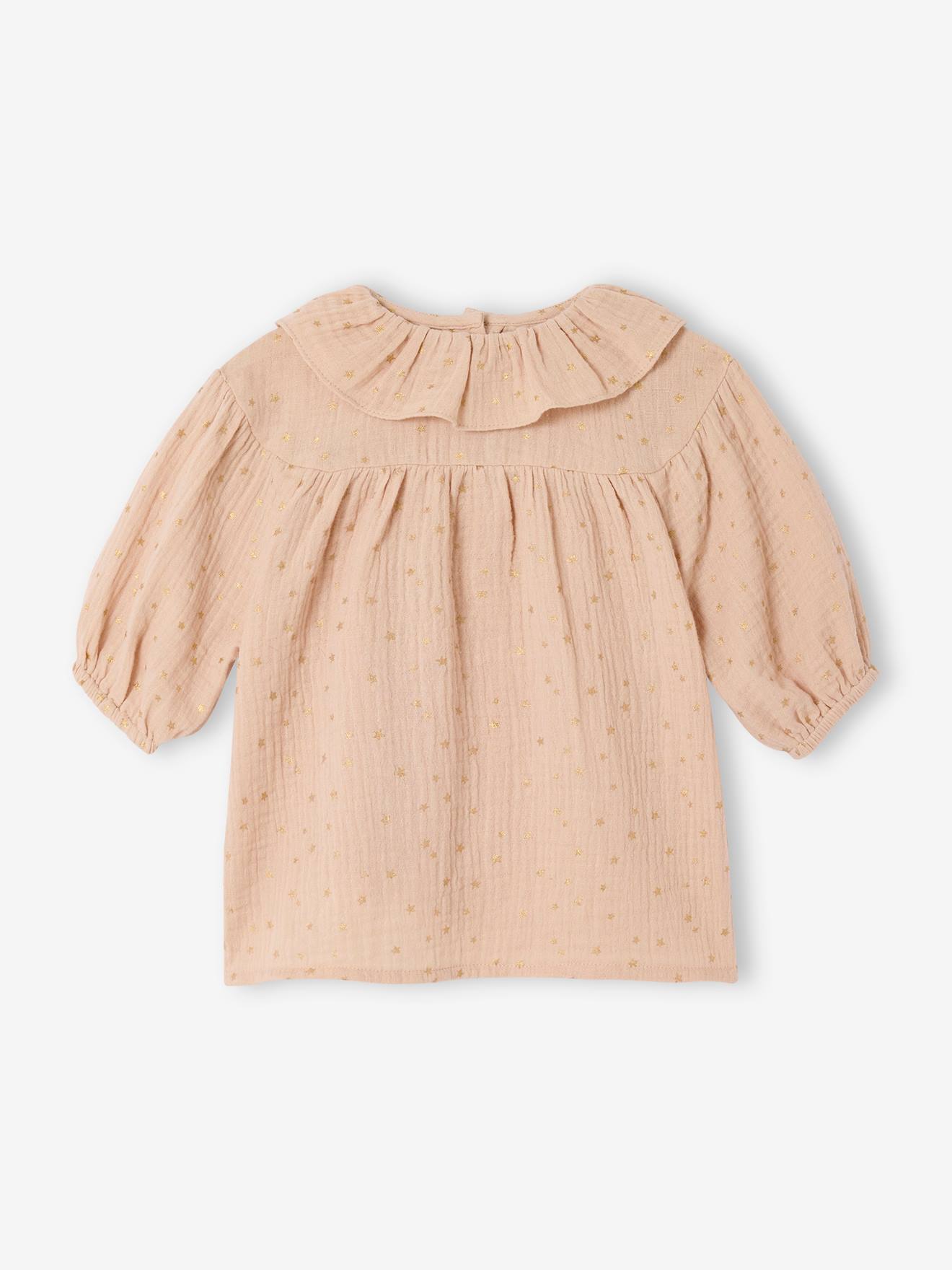 Vertbaudet Babyjurk Met Sterretjes Van Gaas Beige (poederkleur)