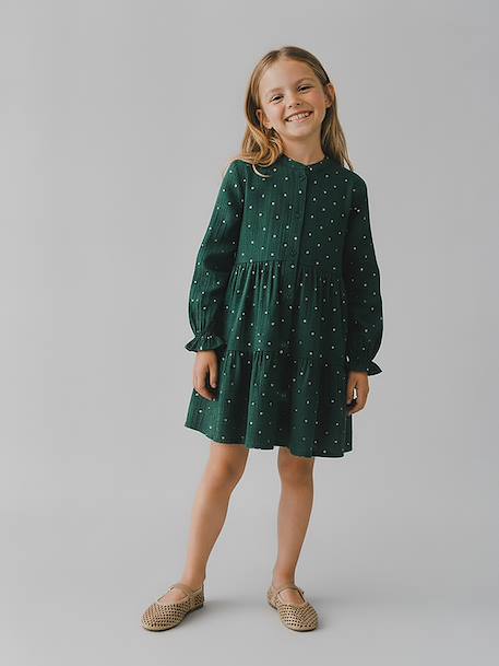 Robe fille en gaze de coton imprimée pois irisés  - vertbaudet enfant